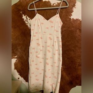 White Dress with pink flowers w/slit